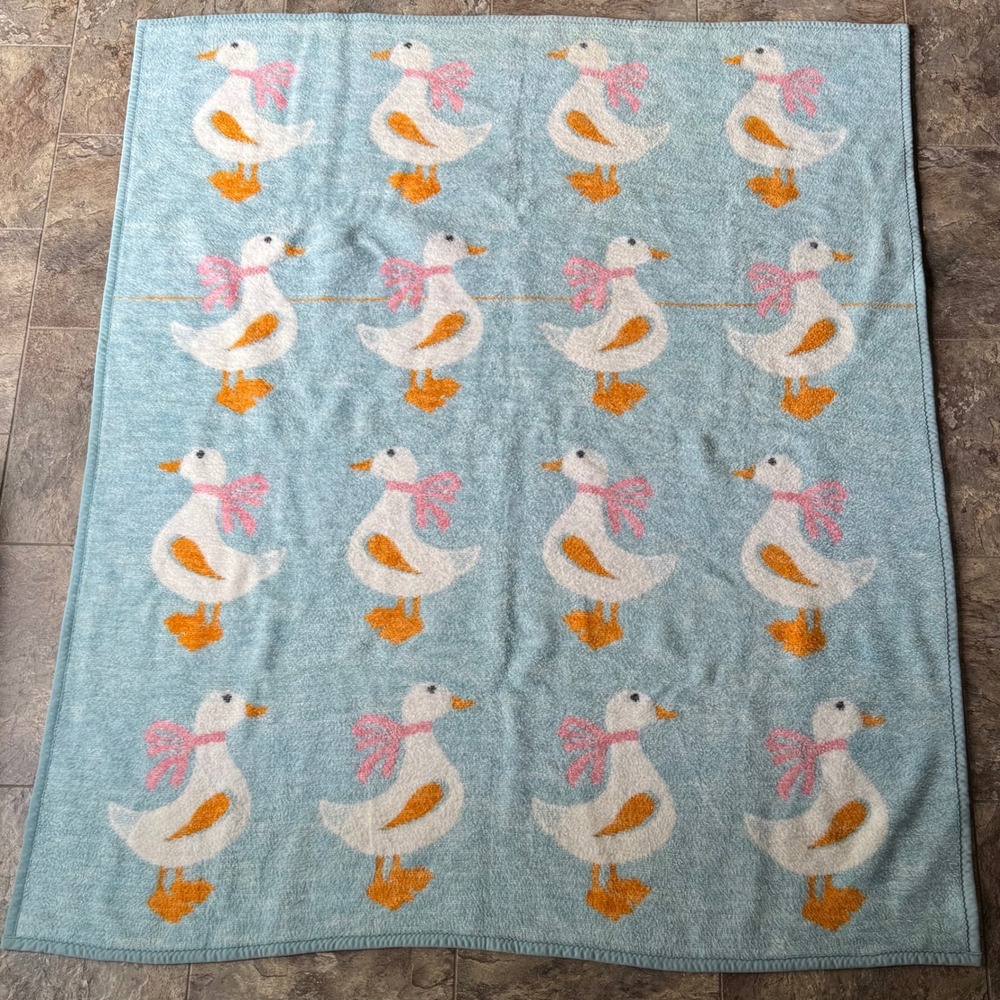 Vintage Biederlack Cottagecore Farmhouse Grandmacore Blue Goose Blanket Throw